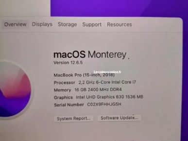Mac Book Pro 15 Inch 16G Ram/250GB 2018 Intel 7