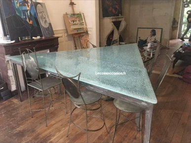 Table design verre et metal
