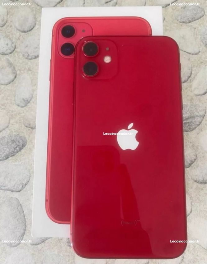 iPhone 11 rouge avec boîte et accessoires